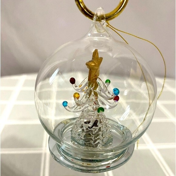 Christmas Ornament Hanging Ball Spun Glass Tree Colored Balls & Gold Star - Picture 3 of 6